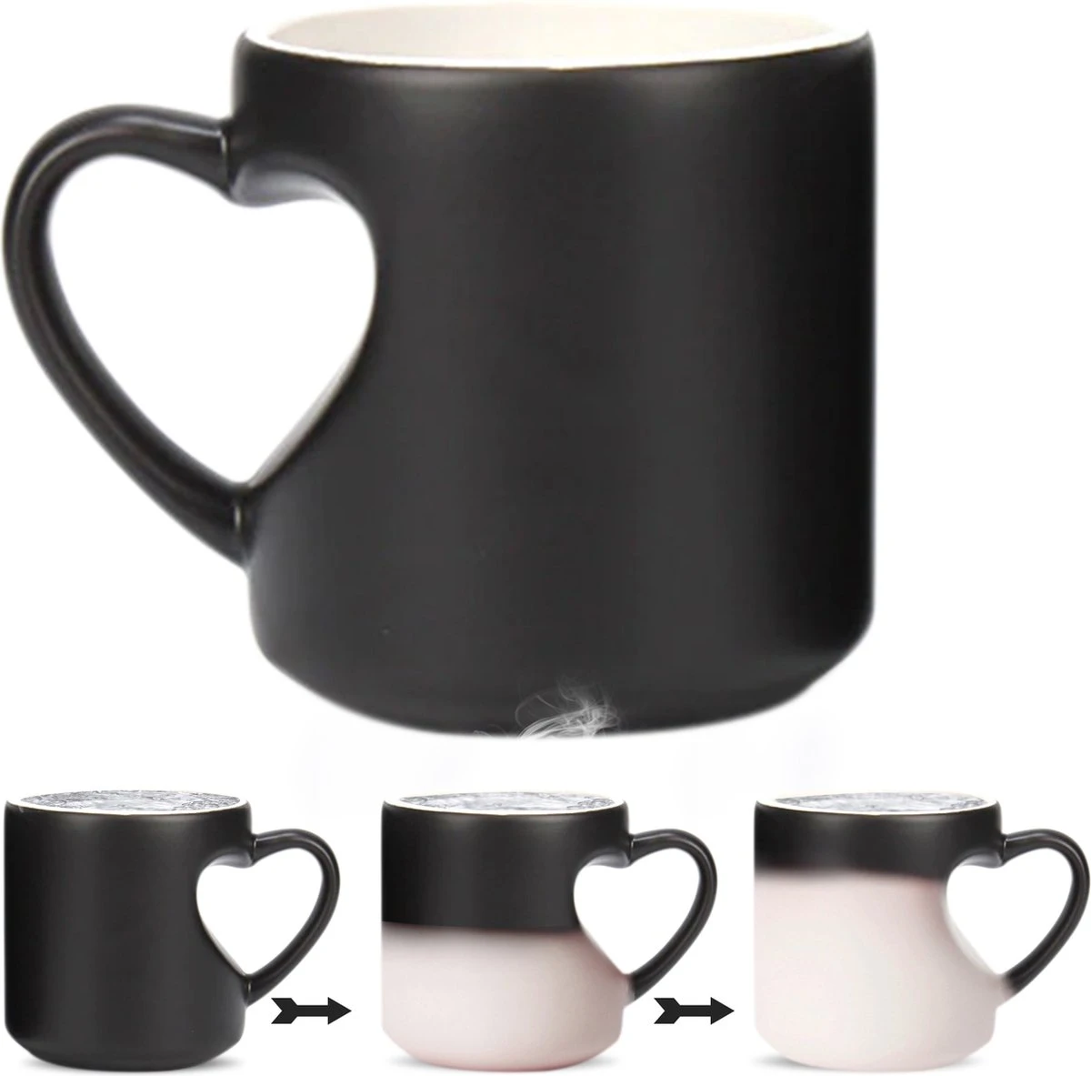 Malinsi Hart Mok - Hitte Kleur Veranderende Glazen - Zwart 330ml - Liefde Mokken - Koffie En Thee Beker - Theeglazen - Koffiebeker - Koffiemok - Hartjes Koffiekopjes - Cadeau Voor Man & Vrouw 1 Malinsi Hart Mok - Hitte Kleur Veranderende Glazen - Zwart 330ml - Liefde Mokken - Koffie En Thee Beker - Theeglazen - Koffiebeker - Koffiemok - Hartjes Koffiekopjes - Cadeau Voor Man & Vrouw