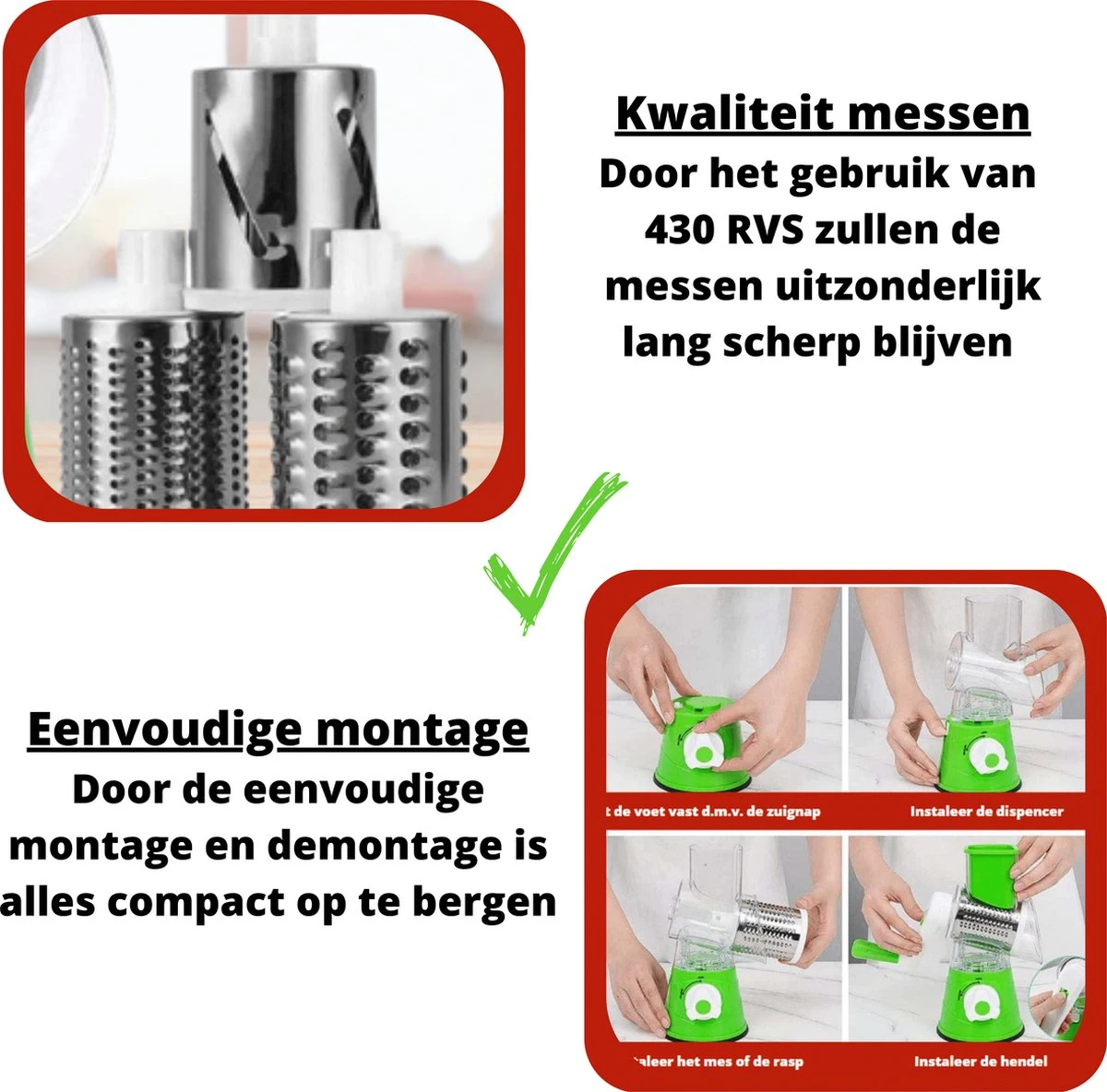 Mandoline Groentesnijder- Slicer Dicer - Rasper - Keukensnijder - Kaasrasp – Trommelrasp - Rood 8 Mandoline Groentesnijder- Slicer Dicer - Rasper - Keukensnijder - Kaasrasp – Trommelrasp - Rood - Afbeelding 8