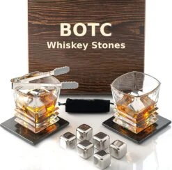 BOTC RVS Whiskey Stones Set - 9 Delig Whisky Stenen Met Ijs Tang - Herbruikbare Ijsblokjes - Metalen Ice Cubes Herbruikbaar