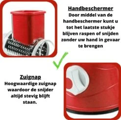 Mandoline Groentesnijder- Slicer Dicer - Rasper - Keukensnijder - Kaasrasp – Trommelrasp - Rood 16 Mandoline Groentesnijder- Slicer Dicer - Rasper - Keukensnijder - Kaasrasp – Trommelrasp - Rood -Kookgerei Koning Verkoop 1200x1188 15