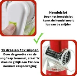 Mandoline Groentesnijder- Slicer Dicer - Rasper - Keukensnijder - Kaasrasp – Trommelrasp - Rood 17 Mandoline Groentesnijder- Slicer Dicer - Rasper - Keukensnijder - Kaasrasp – Trommelrasp - Rood -Kookgerei Koning Verkoop 1200x1188 16