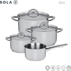 Sola Pannenset Blizz - 4 Delig - Ø Cm - Zilver - RVS - Sandwichbodem -Kookgerei Koning Verkoop 1200x1188 22