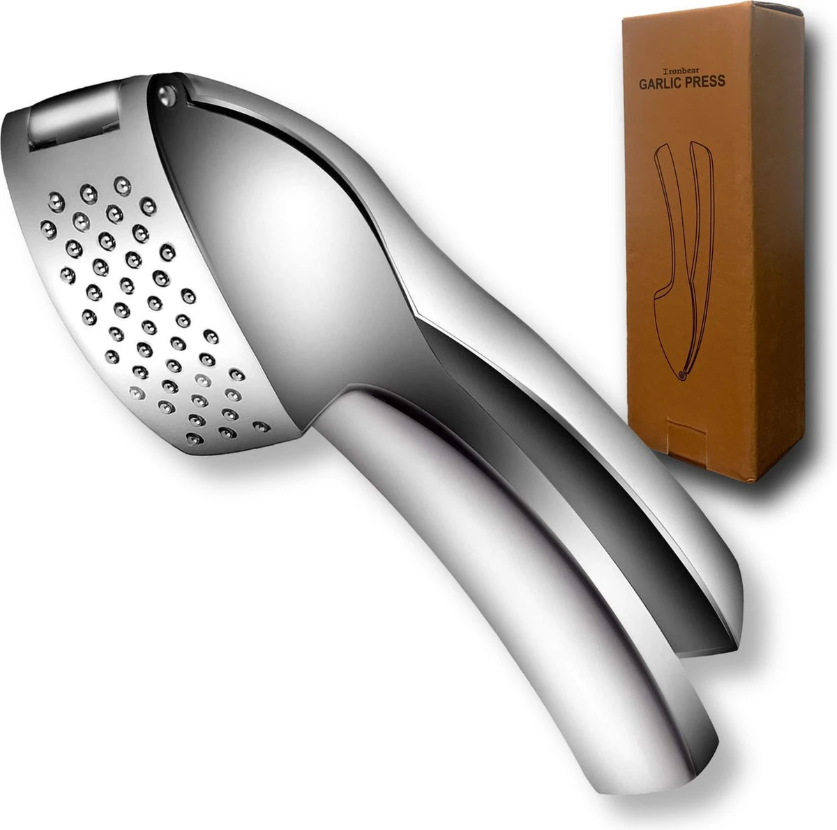 Ironbear® Knoflookpers - Gemberpers - Roestvrij Staal - Handpers - Vaatwasser Bestendig 1 Ironbear® Knoflookpers - Gemberpers - Roestvrij Staal - Handpers - Vaatwasser Bestendig