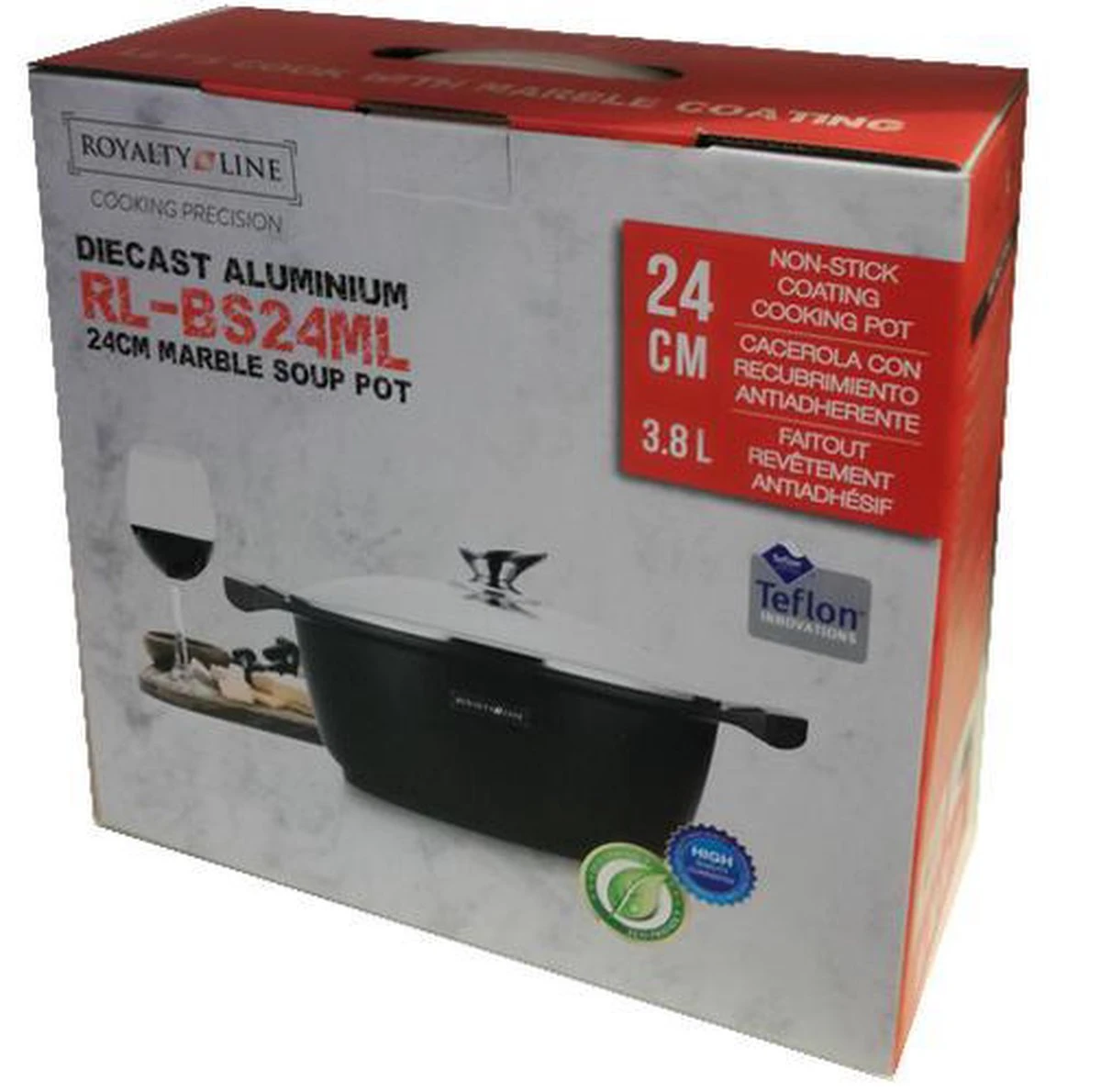 Royalty Line - Marble Soep/braadpan - Met Glazen Deksel Zwart - 24 CM. RL-BS24ML 9 Royalty Line - Marble Soep/braadpan - Met Glazen Deksel Zwart - 24 CM. RL-BS24ML - Afbeelding 9