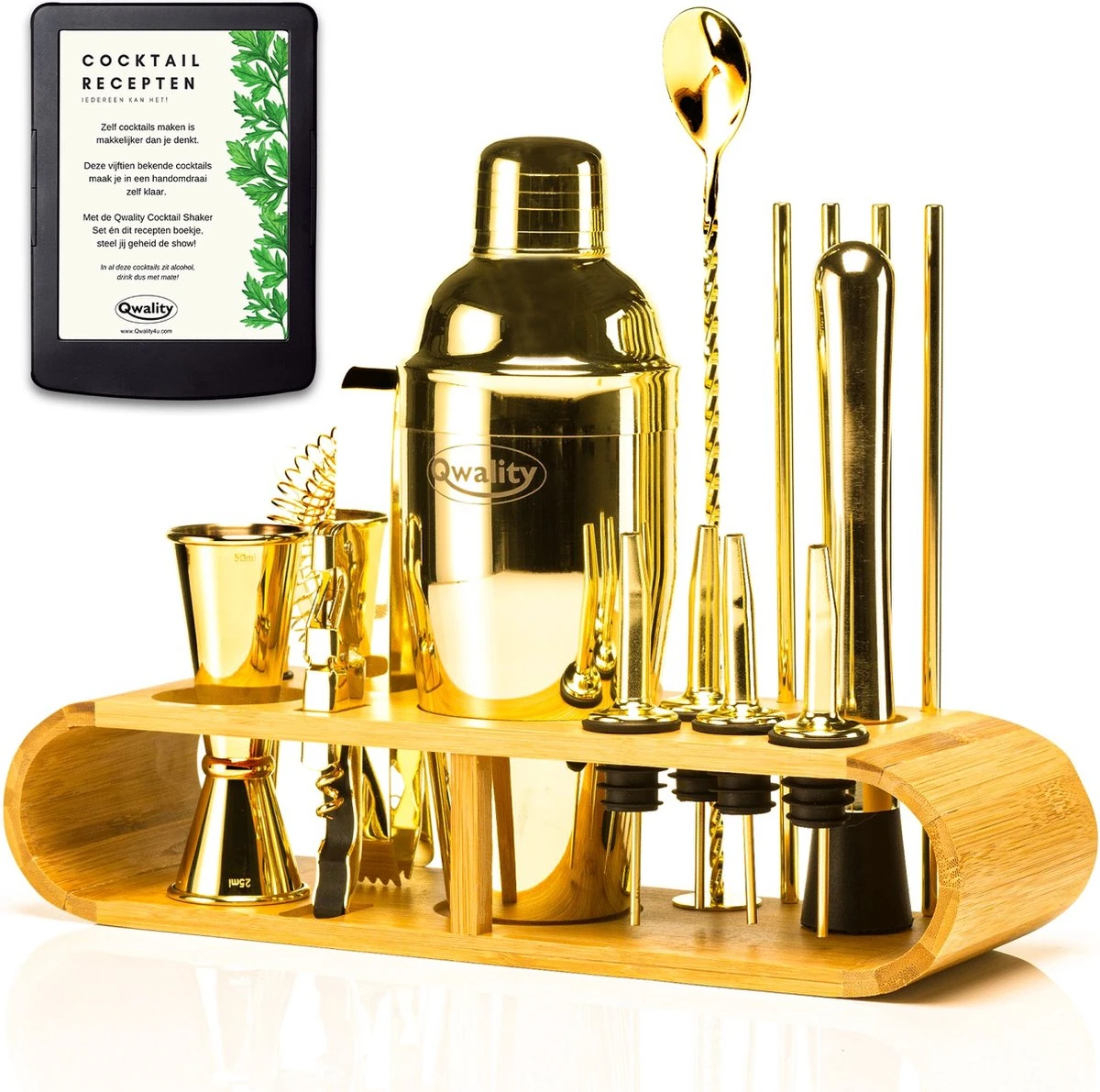 Cocktail Set - 20 Delig (750ml) - Cocktail Shaker Set - Incl. Nederlandstalig Recepten E-book – Valentijn - Luxe Cadeau Man Vrouw - Shaker Set – Goudkleurig – Qwality 1 Cocktail Set - 20 Delig (750ml) - Cocktail Shaker Set - Incl. Nederlandstalig Recepten E-book – Valentijn - Luxe Cadeau Man Vrouw - Shaker Set – Goudkleurig – Qwality