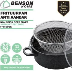 Benson Frituurpan Met Korf - Ø 26 Cm - Carbonstaal Met Marmer Coating -Kookgerei Koning Verkoop 1200x1192 26