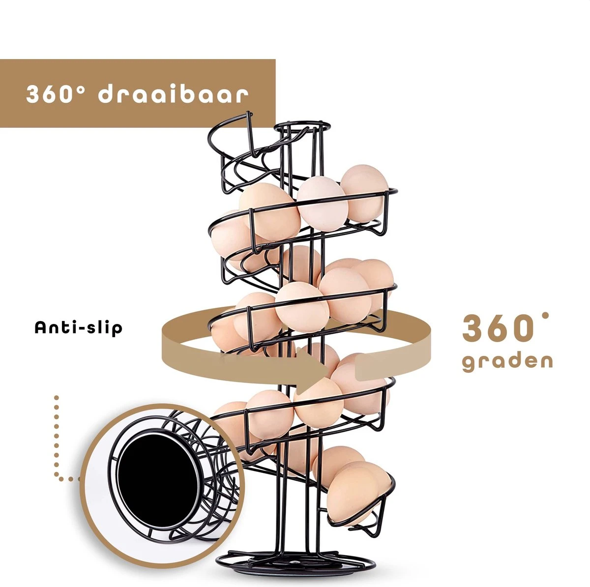 Eiermand – Eierrek – Eierhouder – Eieren – 360° - Zwart - Pasen - 39 Eieren - BAULK® 4 Eiermand – Eierrek – Eierhouder – Eieren – 360° - Zwart - Pasen - 39 Eieren - BAULK® - Afbeelding 4