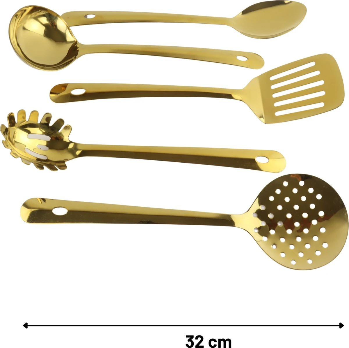 Orange85 Keukengerei Set - 5-delig - Goud - Schuimspaan - Spaghettilepel - Soeplepel - Spatel - Opscheplepel 7 Orange85 Keukengerei Set - 5-delig - Goud - Schuimspaan - Spaghettilepel - Soeplepel - Spatel - Opscheplepel - Afbeelding 7