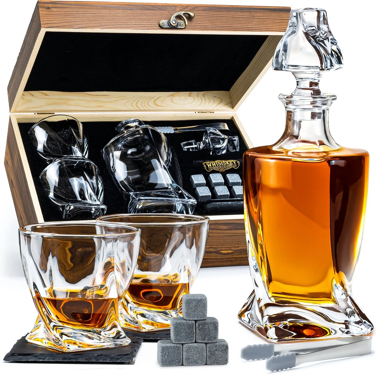 Whisiskey Whiskey Karaf - Whiskey Glazen - Luxe Whiskey Karaf Set - Decanteer Set - Whisky Set - Incl. 2 Twisted Glazen - Peaky Blinders - Cadeau Voor Man & Vrouw 1 Whisiskey Whiskey Karaf - Whiskey Glazen - Luxe Whiskey Karaf Set - Decanteer Set - Whisky Set - Incl. 2 Twisted Glazen - Peaky Blinders - Cadeau Voor Man & Vrouw