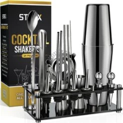 Strex Cocktail Set Zilver RVS 21 Delig (750ml) - Incl. NL Receptenboek - Cocktail Shaker - Cadeauverpakking