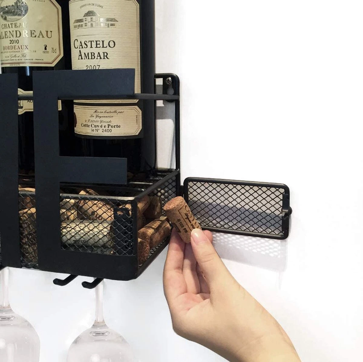 Wijnrek – Voor Aan De Muur – RVS Metaal – Hangend – Wandmontage – Zwart – Industrieel – Incl. Bladeren En Kersen 5 Wijnrek – Voor Aan De Muur – RVS Metaal – Hangend – Wandmontage – Zwart – Industrieel – Incl. Bladeren En Kersen - Afbeelding 5