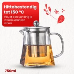 Procidi® Glazen Theepot Met Filter - Theekan Met Infuser - Dubbelwandig Borosilicaat Glas - Thee Thermoskan - Koffiekan 750 ML - Teapot -Kookgerei Koning Verkoop 1200x1197 14