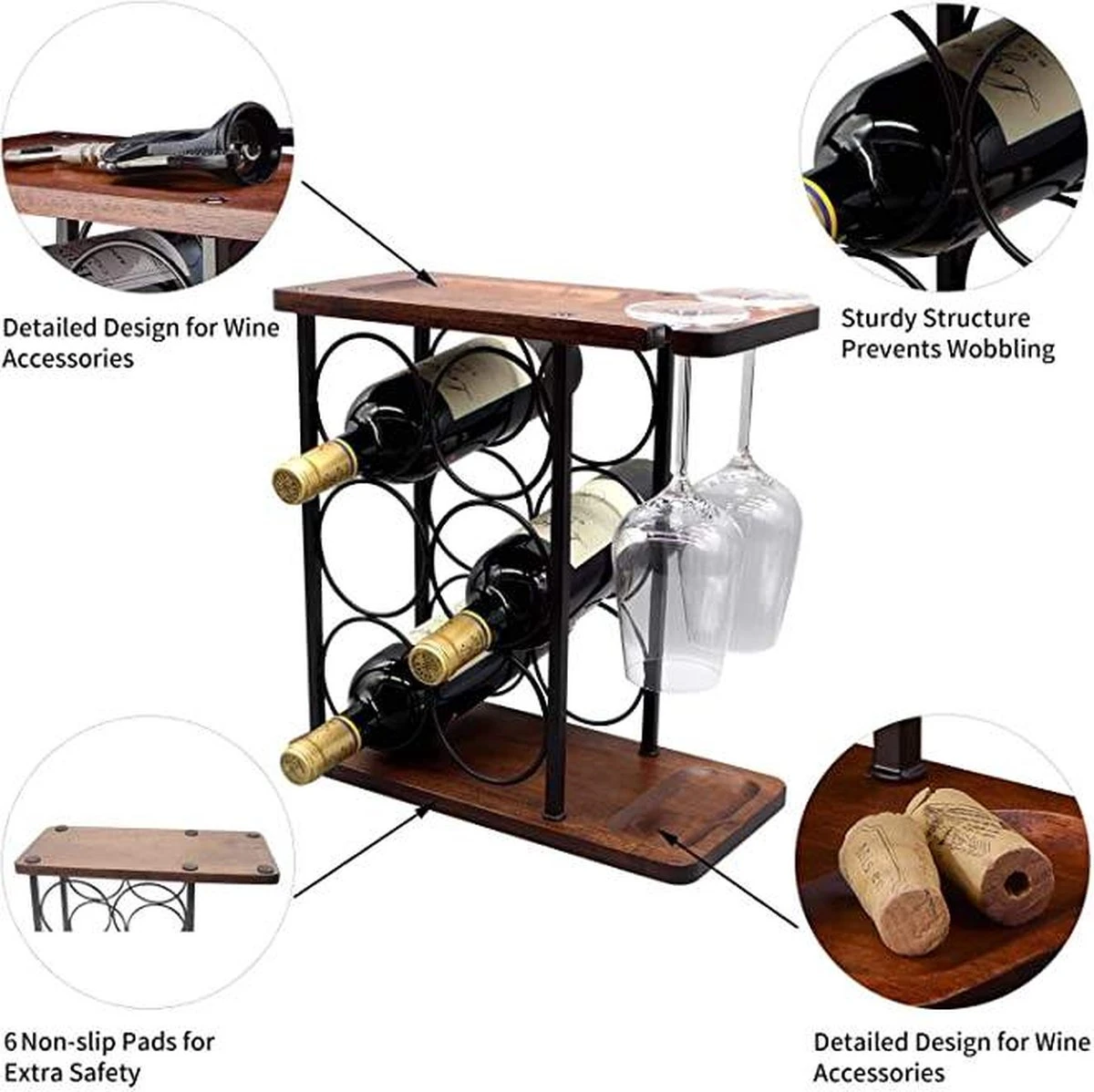 Nezr® Wijnrek - Luxe Design - Wijnrek Hout - Wijnrek Metaal - Wijnglashouder - Wijnfleshouder - Bruin 11 Nezr® Wijnrek - Luxe Design - Wijnrek Hout - Wijnrek Metaal - Wijnglashouder - Wijnfleshouder - Bruin - Afbeelding 11