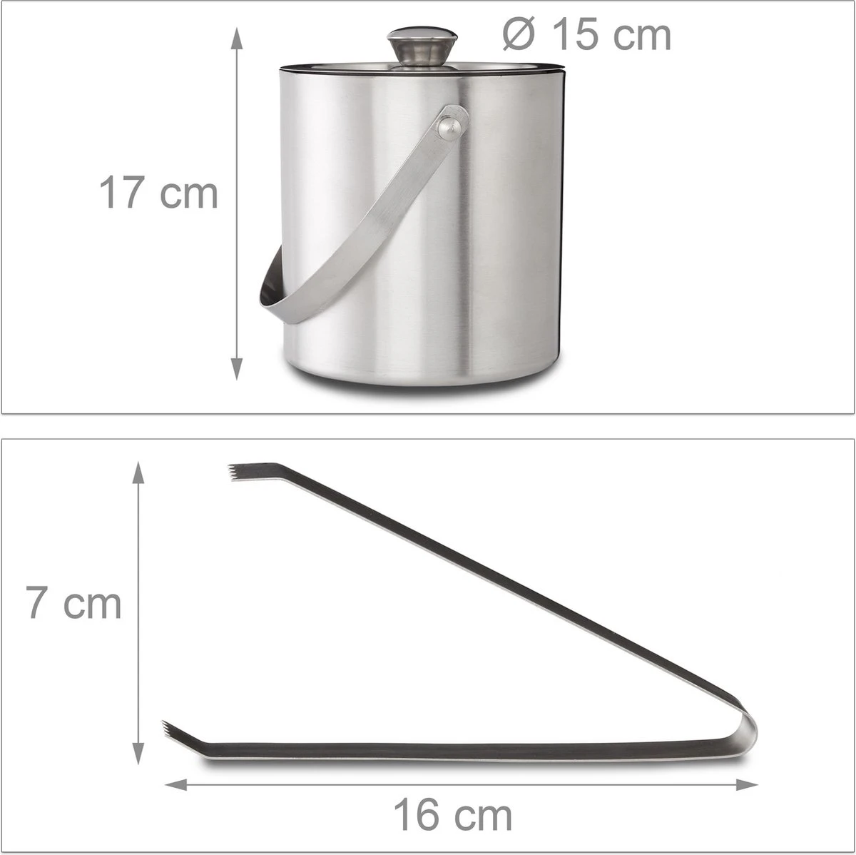 Relaxdays - Ijsemmer Met Tang En Deksel 2 Liter - Ijsblokjesemmer Zilver - RVS 3 Relaxdays - Ijsemmer Met Tang En Deksel 2 Liter - Ijsblokjesemmer Zilver - RVS - Afbeelding 3