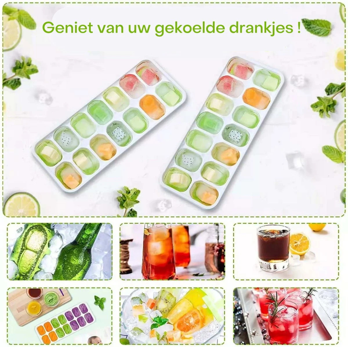 Ijsblokjesvorm- Ijsblokjesvormen- Ijsblokjesvorm Met Deksel- 4 Stuks - Silicone Onderkant- BPA Vrij- 56 Ijsblokjes- Gratis Cocktail E-book- Cocktail Ijsblokjes 5 Ijsblokjesvorm- Ijsblokjesvormen- Ijsblokjesvorm Met Deksel- 4 Stuks - Silicone Onderkant- BPA Vrij- 56 Ijsblokjes- Gratis Cocktail E-book- Cocktail Ijsblokjes - Afbeelding 5