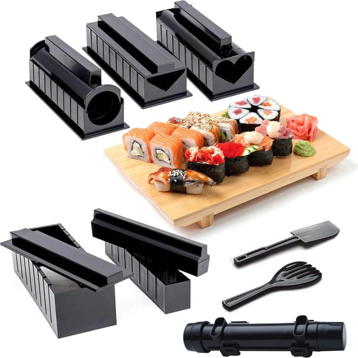 Merkloos Sushi Sushi Servies - Sushi Go - Sushi Set - Sushi Maker - Sushi Kit - Incl Sushi Roller 1 Merkloos Sushi Sushi Servies - Sushi Go - Sushi Set - Sushi Maker - Sushi Kit - Incl Sushi Roller