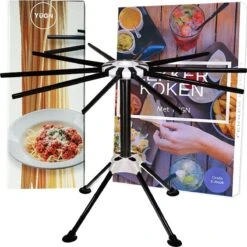 YUGN Pasta Droogrek RVS En Pastarek Inklapbaar - Pasta Droger Voor Oa Spaghetti En Is Vaatwasserbestendig - Met Gratis E-Book - Ruim 10 Armen Van 19 Cm En Hoogte Van 32cm - Cadeau Tip