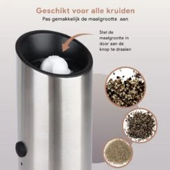 DODANA Premium Peper - & Zoutmolen Elektrisch - 1 Stuk - Pepermolen - Zoutmolen - Oplaadbaar - USB - Elektrische Pepermolen - RVS - Zwaartekracht Functie - LED Lamp - Nl Handleiding - Incl Borsteltje -Kookgerei Koning Verkoop 1200x1199 12