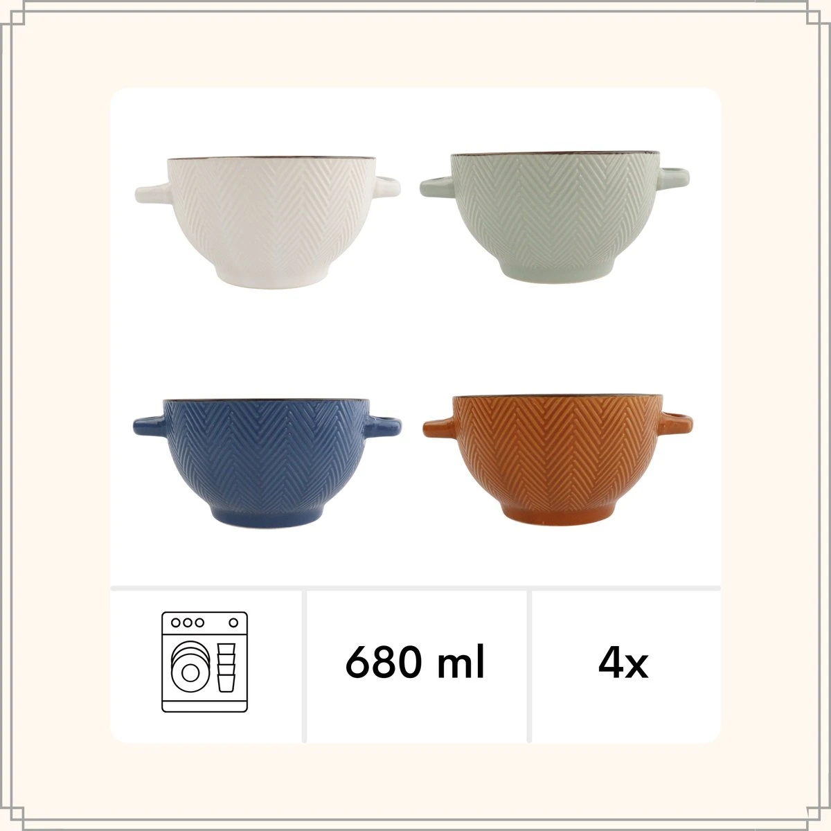 OTIX Soepkommen - Met Oor - Set Van 4 - Verschillende Kleuren - Aardewerk - 680 Ml 3 OTIX Soepkommen - Met Oor - Set Van 4 - Verschillende Kleuren - Aardewerk - 680 Ml - Afbeelding 3