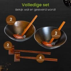 Greenwill Noodle Kom Set – Luxe Japans Servies Voor 2 Personen – Duurzame Keramieke Soepkommen – Inclusief Chopsticks Eetlepels En Houders -Kookgerei Koning Verkoop 1200x1200 1087