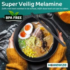 Homewize Ramen Bowl 3x - Set 14-delig - Noodle Kom Set Met Soeplepels & Eetstokjes - Sterk & Vaatwasserbestendig Japans Melamine Servies - Stijlvolle Noodle Bowl Set Voor 3 Personen - Duurzaam Cadeau -Kookgerei Koning Verkoop 1200x1200 1124