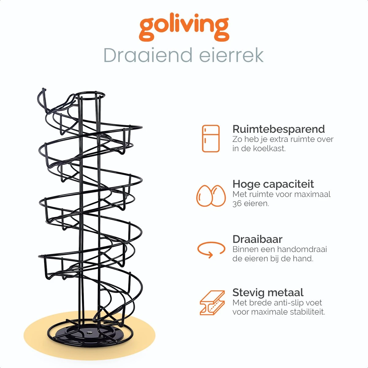 Goliving Eierrek - Eierhouder - Eiermand - Eieren Bewaren - Draaibaar - Ruimtebesparend - RVS - Zwart 5 Goliving Eierrek - Eierhouder - Eiermand - Eieren Bewaren - Draaibaar - Ruimtebesparend - RVS - Zwart - Afbeelding 5