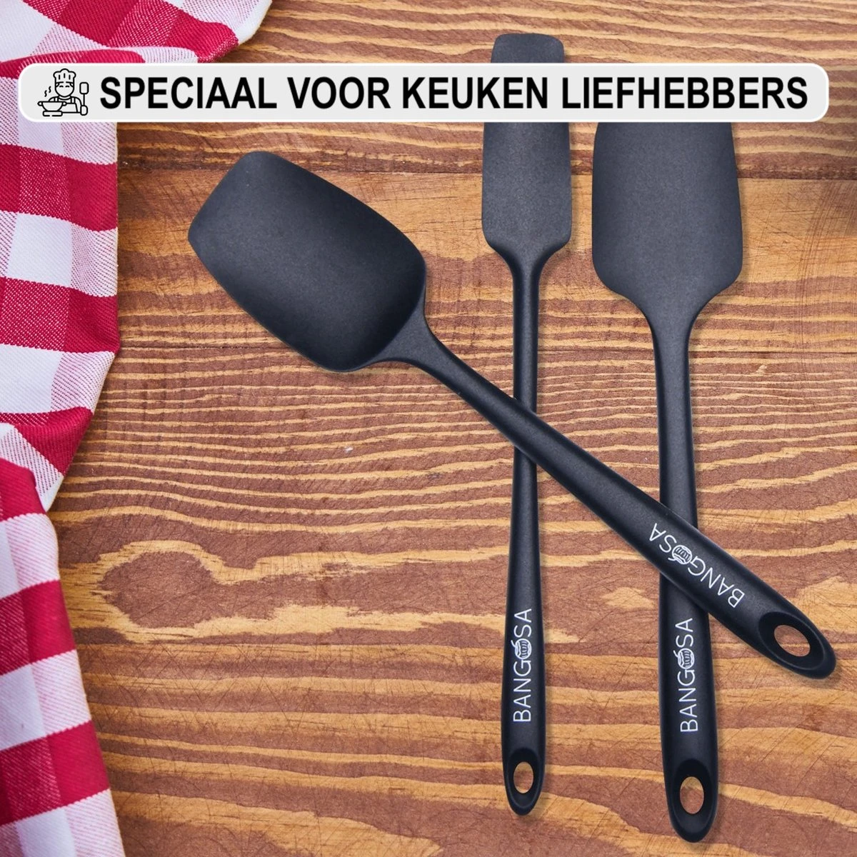 Spatel Siliconen Set Van 4 - Pannenlikker - Bakspatel - Keukengerei - Hittebestendig - Spatula - Zwart 4 Spatel Siliconen Set Van 4 - Pannenlikker - Bakspatel - Keukengerei - Hittebestendig - Spatula - Zwart - Afbeelding 4