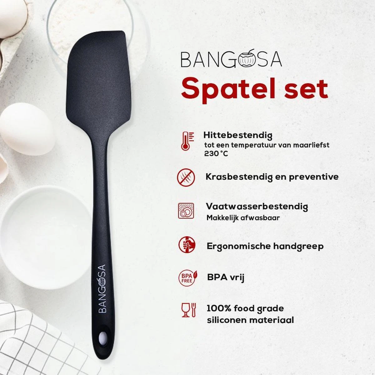 Spatel Siliconen Set Van 4 - Pannenlikker - Bakspatel - Keukengerei - Hittebestendig - Spatula - Zwart 6 Spatel Siliconen Set Van 4 - Pannenlikker - Bakspatel - Keukengerei - Hittebestendig - Spatula - Zwart - Afbeelding 6
