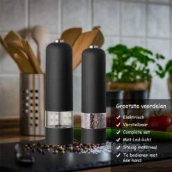 PROKING Elektrische Pepermolen En Zoutmolen – Pepermolen – Zoutmolen – Verstelbaar – Zwart – Elektrisch – Set Van 2 -Kookgerei Koning Verkoop 1200x1200 1328