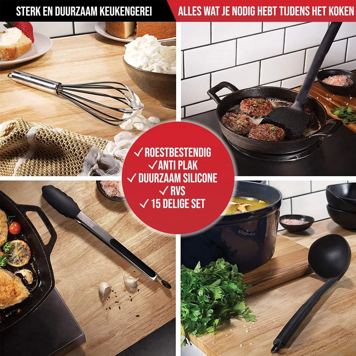 Strex Keukengerei Set Met Houder 15 Delig - Hittebestendig / BPA Vrij / Siliconen - Keuken Gerei 8 Strex Keukengerei Set Met Houder 15 Delig - Hittebestendig / BPA Vrij / Siliconen - Keuken Gerei - Afbeelding 8