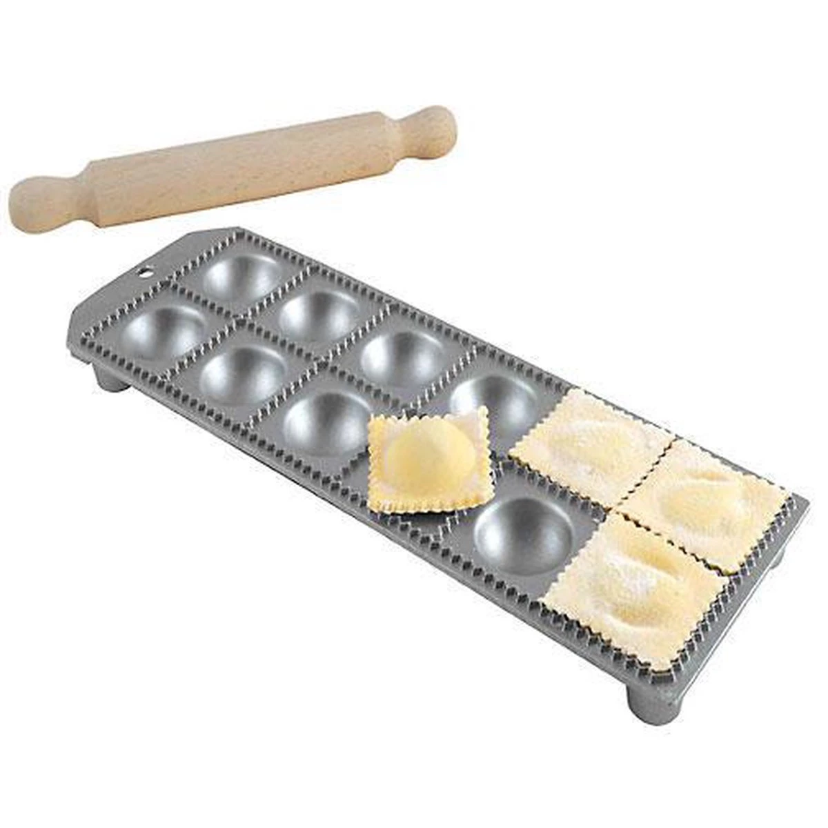 Foodiletto - Raviolimaker Set - Vorm 12 Ravioli - Aluminium/Beukenhout - Zilver 9 Foodiletto - Raviolimaker Set - Vorm 12 Ravioli - Aluminium/Beukenhout - Zilver - Afbeelding 9