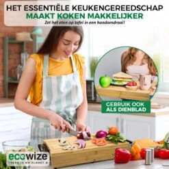Ecowize 3-in-1 Bamboe Snijplank Met Opvangbak - Snijplank Hout Incl. 3 Roestvrijstalen Opvangbakjes Met Bamboe Deksel, 4 Inzetbare Raspen - Groentesnijder, Hakblok, Borrelplank, Tapasplank, Broodplank - 40x30cm - Duurzaam Cadeau -Kookgerei Koning Verkoop 1200x1200 1483