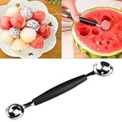 Merkloos Meloenbolletjeslepel - Meloenschep Met 2 Verschillende Schepjes - Meloensnijder - Fruit Schep - Zwart