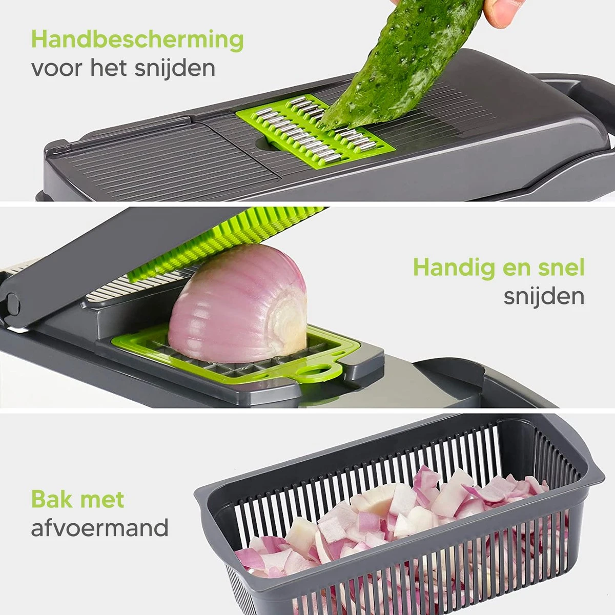 Groentesnijder - Mandoline, Keukensnijder & Uiensnijder - Multifunctioneel Groente Snijder - Spiraalsnijder - Frietsnijder - Rasp - BPA Vrij & Anti-slip - Inclusief Handleiding - 15 Delig Van Zivanto 9 Groentesnijder - Mandoline, Keukensnijder & Uiensnijder - Multifunctioneel Groente Snijder - Spiraalsnijder - Frietsnijder - Rasp - BPA Vrij & Anti-slip - Inclusief Handleiding - 15 Delig Van Zivanto - Afbeelding 9
