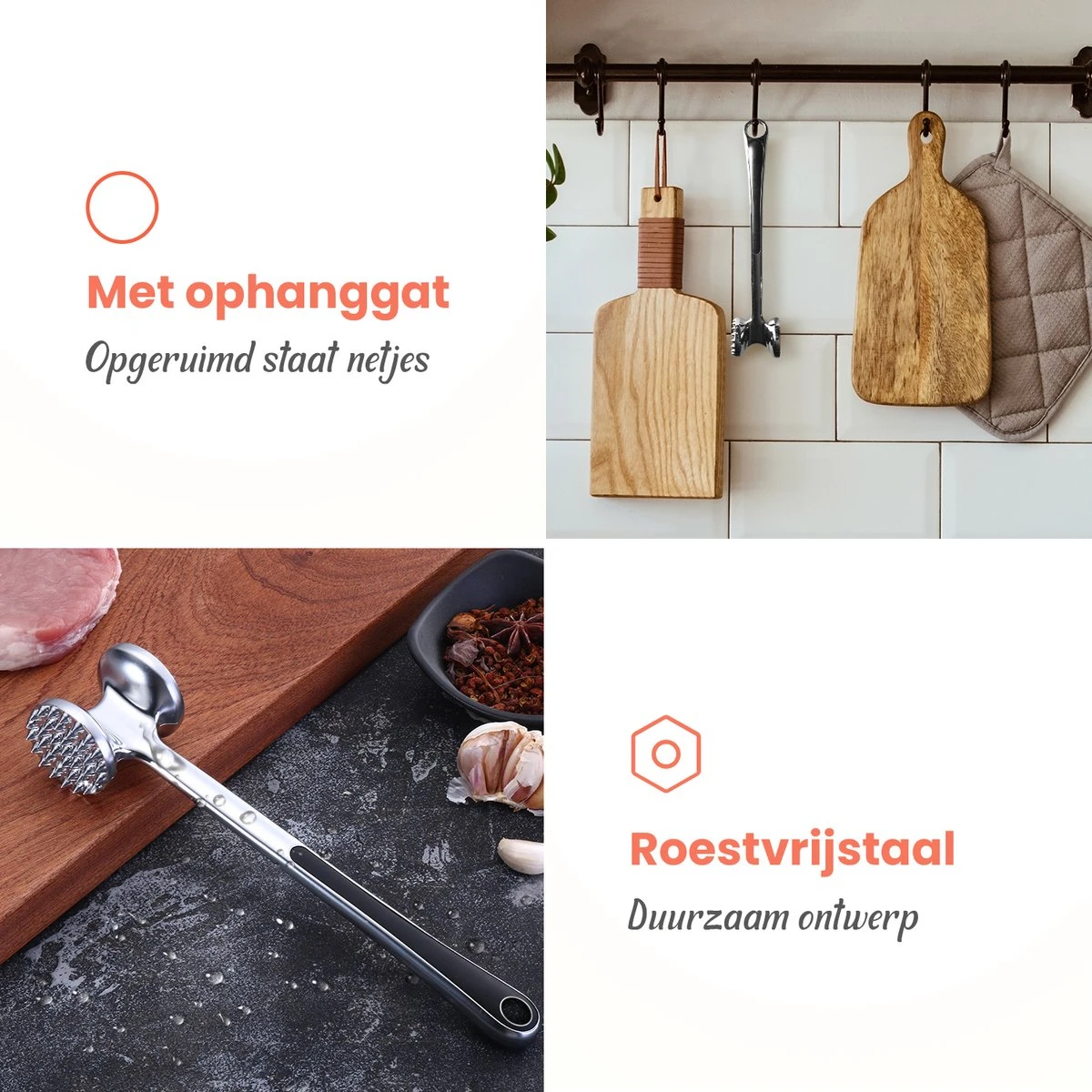 BooGoo® - Professionele Vleeshamer Inclusief Kruidenschaar - RVS - Vleesvermalser - Vleesklopper - Vleespletter - Giftbox 4 BooGoo® - Professionele Vleeshamer Inclusief Kruidenschaar - RVS - Vleesvermalser - Vleesklopper - Vleespletter - Giftbox - Afbeelding 4