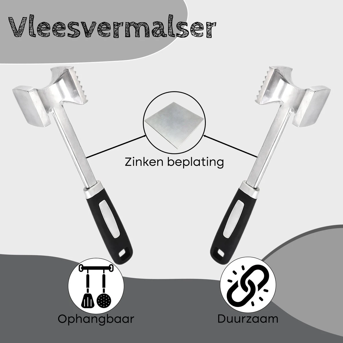 Proudproducts Vleeshamer & Vleesvermalser Voor De Perfecte Barbecue - 26CM Zink Hamer Met Tanden En Plat Oppervlak 2 Proudproducts Vleeshamer & Vleesvermalser Voor De Perfecte Barbecue - 26CM Zink Hamer Met Tanden En Plat Oppervlak - Afbeelding 2