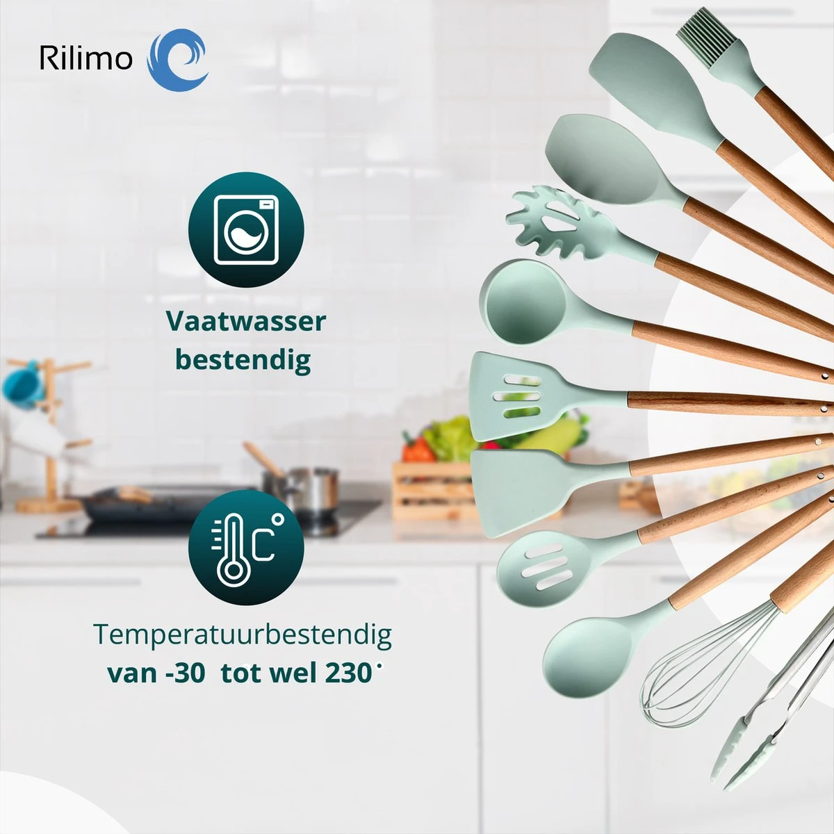 Keukengerei Set Met Houder - Kookgerei Set Spatel Pot - Keukengerei Keukenset - 12 Delig Mint Groen 3 Keukengerei Set Met Houder - Kookgerei Set Spatel Pot - Keukengerei Keukenset - 12 Delig Mint Groen - Afbeelding 3