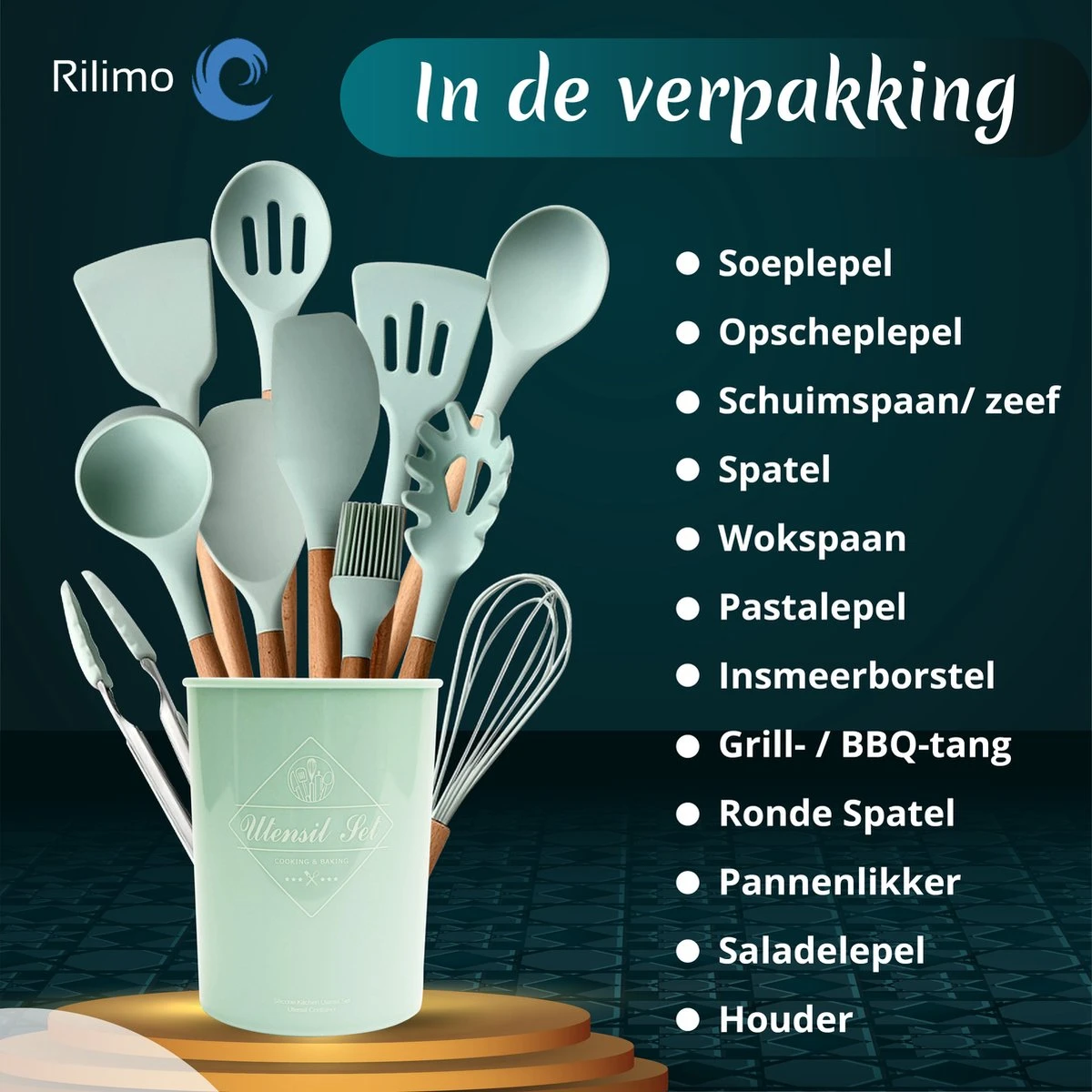 Keukengerei Set Met Houder - Kookgerei Set Spatel Pot - Keukengerei Keukenset - 12 Delig Mint Groen 8 Keukengerei Set Met Houder - Kookgerei Set Spatel Pot - Keukengerei Keukenset - 12 Delig Mint Groen - Afbeelding 8