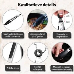 Merkloos Vleestangen 2 Stuk Swissl - Salade Tang – Bbq Tang – 2 Siliconen Tangen - 26cm En 36cm – Serveertang - Keukentang - Barbecue Tang - Zwart -Kookgerei Koning Verkoop 1200x1200 1599