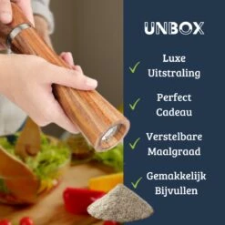 UNBOX Peper En Zoutmolen Set - Pepermolen - Zoutmolen - BBQ Accesoires - Acacia Hout - RVS -Kookgerei Koning Verkoop 1200x1200 1642