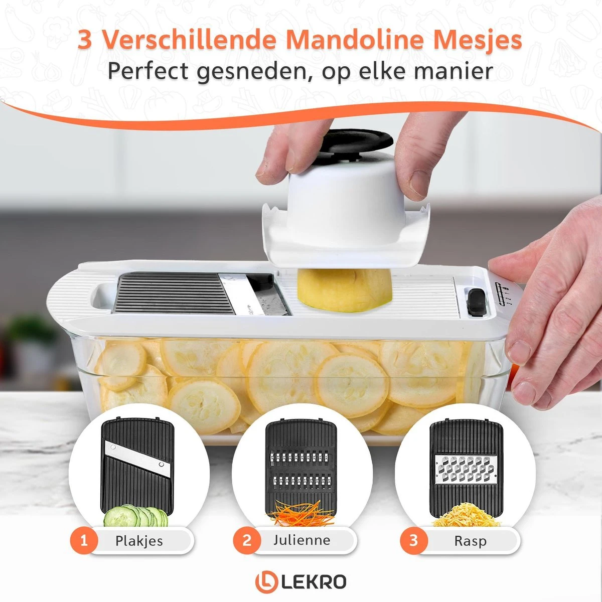 Lekro Multifunctionele Groentesnijder Met Glazen Ovenschaal - Mandoline - Uiensnijder - Frietsnijder - Groentensnijder- Anti-slip Mat - Glas & RSV - 12-delig 2 Lekro Multifunctionele Groentesnijder Met Glazen Ovenschaal - Mandoline - Uiensnijder - Frietsnijder - Groentensnijder- Anti-slip Mat - Glas & RSV - 12-delig - Afbeelding 2