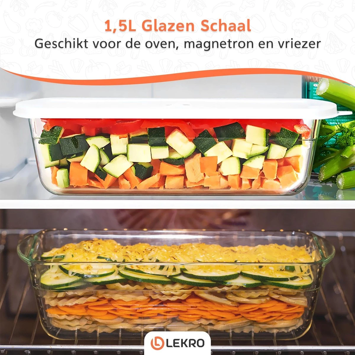 Lekro Multifunctionele Groentesnijder Met Glazen Ovenschaal - Mandoline - Uiensnijder - Frietsnijder - Groentensnijder- Anti-slip Mat - Glas & RSV - 12-delig 4 Lekro Multifunctionele Groentesnijder Met Glazen Ovenschaal - Mandoline - Uiensnijder - Frietsnijder - Groentensnijder- Anti-slip Mat - Glas & RSV - 12-delig - Afbeelding 4