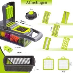 ProudProducts – Multifunctionele Groentesnijder – Groentesnijder Uiensnijder - Mandoline – 12 Delig – RVS Scherpe Messen – Zwart/Groen 16 ProudProducts – Multifunctionele Groentesnijder – Groentesnijder Uiensnijder - Mandoline – 12 Delig – RVS Scherpe Messen – Zwart/Groen -Kookgerei Koning Verkoop 1200x1200 1705