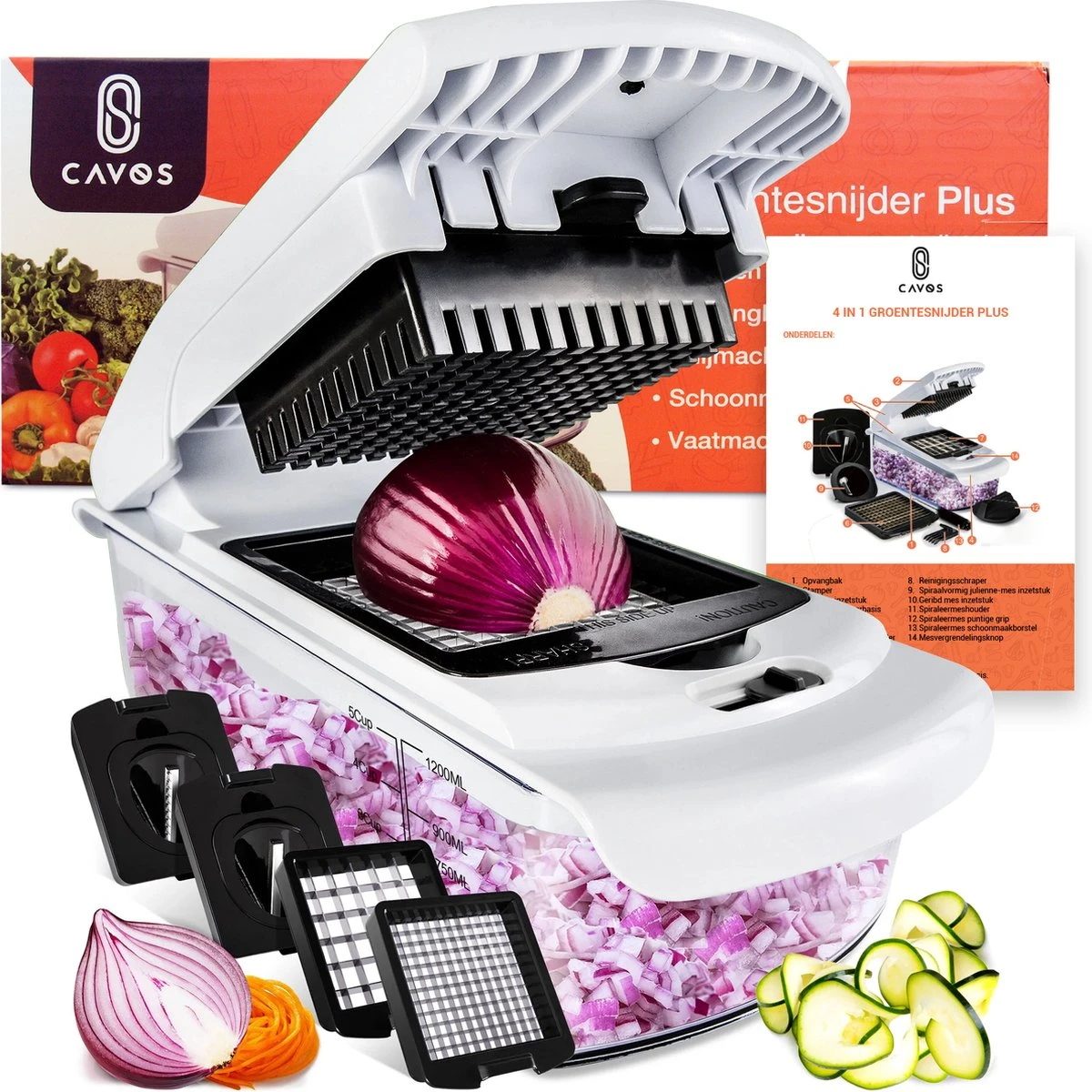 Cavos - Multifunctionele Groentesnijder - Mandoline - Uiensnijder - Frietsnijder - Rasp - Vlijmscherp - BPA-vrij 9 Cavos - Multifunctionele Groentesnijder - Mandoline - Uiensnijder - Frietsnijder - Rasp - Vlijmscherp - BPA-vrij - Afbeelding 9