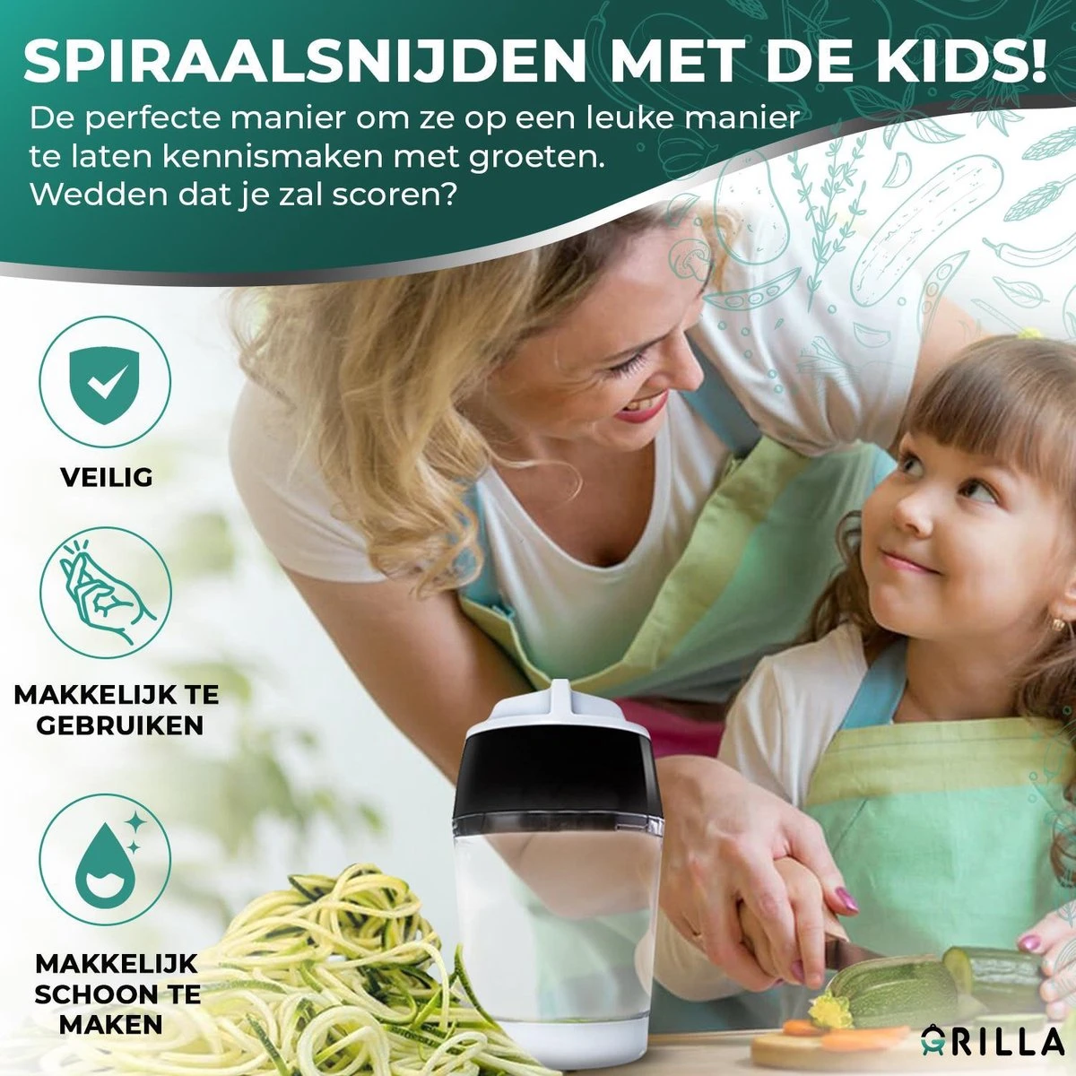 Spirelli Spiraalsnijder - Spiralizer Voor Groenten – Courgette Snijder XL -Zwart/Wit 5 Spirelli Spiraalsnijder - Spiralizer Voor Groenten – Courgette Snijder XL -Zwart/Wit - Afbeelding 5