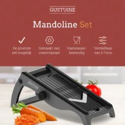 Gustuine Mandoline Keukensnijder - Multifunctionele Groentesnijder & Frietsnijder - Rasp & Kaasrasp - Incl. E-Book -Kookgerei Koning Verkoop 1200x1200 1797