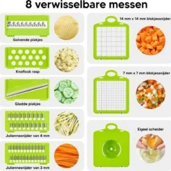 Mandoline + Messenslijper T.w.v. €17,95 - Multifunctionele Groentesnijder – (Zelfreinigende) Mandoline Nicer Dicer – Uiensnijder – Groentensnijder – Frietsnijder – Keukensnijder – Groentehakker – Snijmachine – Multifunctioneel 15-delig – RVS -Kookgerei Koning Verkoop 1200x1200 1829