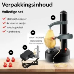 Avint Goods Elektrische Aardappelschiller - Schiller - Groentesnijder - Appelschilmachine - Dunschiller - Incl 4 X Reserve Aardappelschilmesjes - Automatisch - Snel, Veilig & Eenvoudig Schillen - Zwart -Kookgerei Koning Verkoop 1200x1200 1893