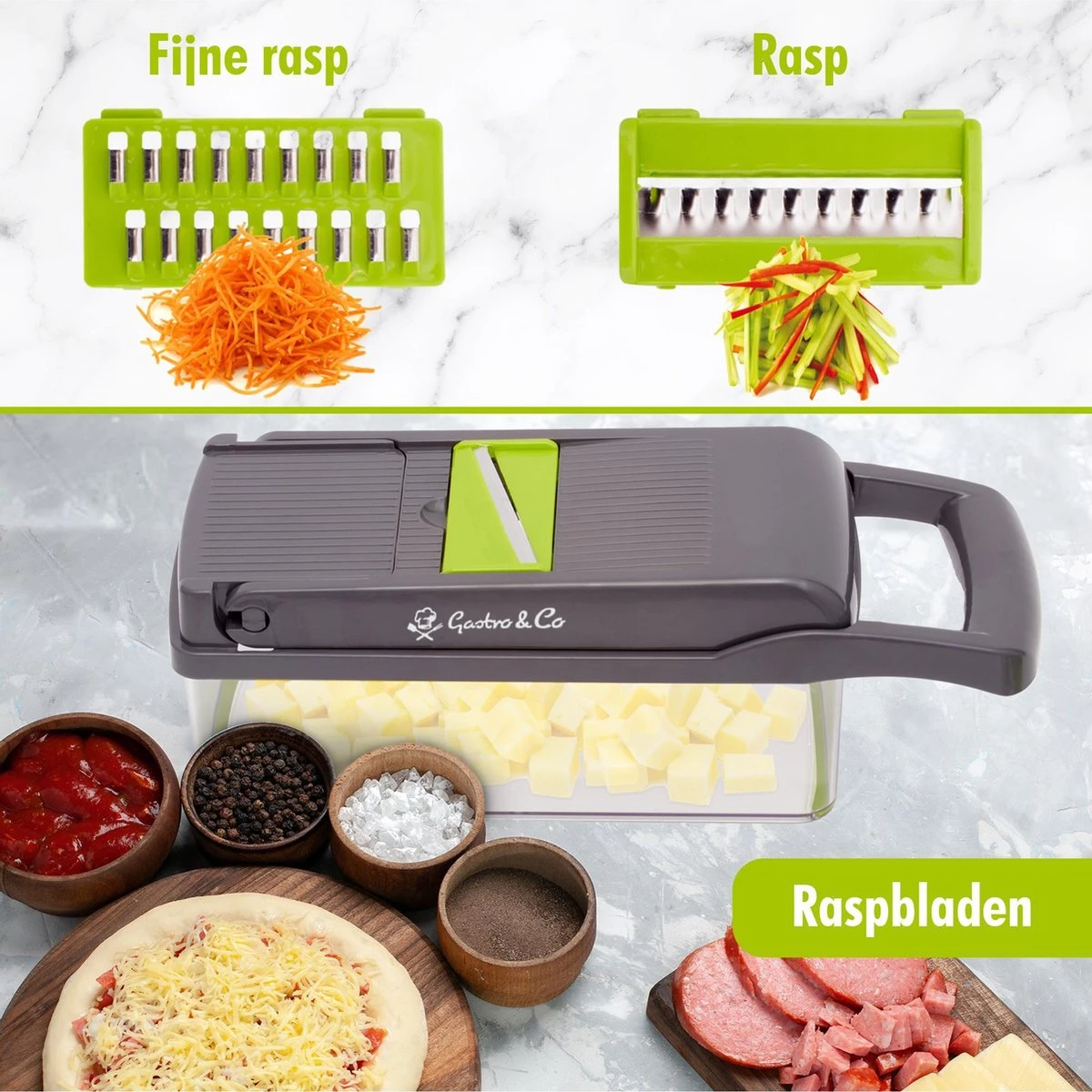 Gastro & Co® 8-Delige Mandoline - Multifunctionele Groentesnijder Inclusief Eiwitscheider & Schoonmaakborstel - Groente & Fruit Snijder - Julienne Keukensnijder - Keuken Snijmachine - Fruitsnijder - Uiensnijder - Patatsnijder - Frietsnijder 5 Gastro & Co® 8-Delige Mandoline - Multifunctionele Groentesnijder Inclusief Eiwitscheider & Schoonmaakborstel - Groente & Fruit Snijder - Julienne Keukensnijder - Keuken Snijmachine - Fruitsnijder - Uiensnijder - Patatsnijder - Frietsnijder - Afbeelding 5