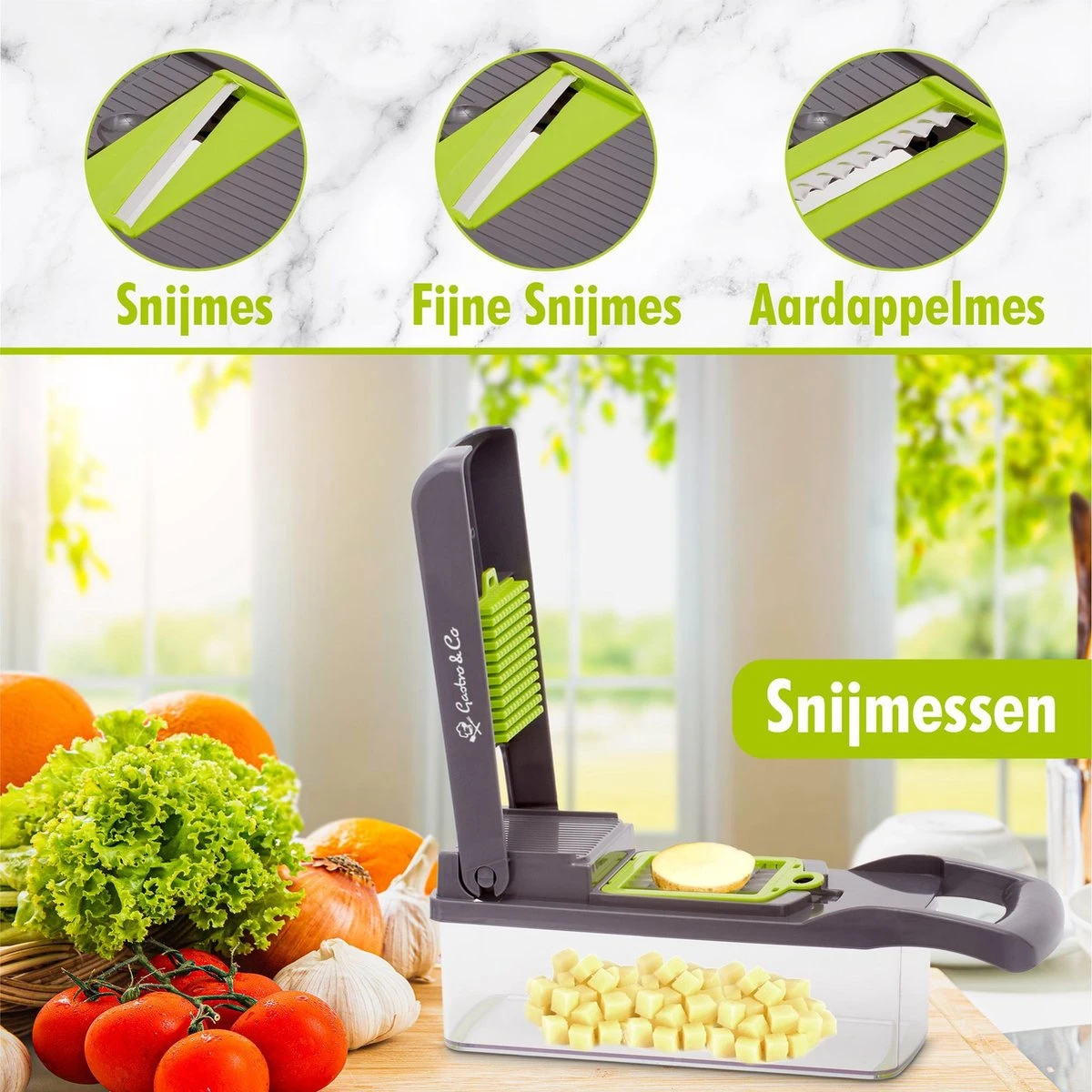 Gastro & Co® 8-Delige Mandoline - Multifunctionele Groentesnijder Inclusief Eiwitscheider & Schoonmaakborstel - Groente & Fruit Snijder - Julienne Keukensnijder - Keuken Snijmachine - Fruitsnijder - Uiensnijder - Patatsnijder - Frietsnijder 6 Gastro & Co® 8-Delige Mandoline - Multifunctionele Groentesnijder Inclusief Eiwitscheider & Schoonmaakborstel - Groente & Fruit Snijder - Julienne Keukensnijder - Keuken Snijmachine - Fruitsnijder - Uiensnijder - Patatsnijder - Frietsnijder - Afbeelding 6
